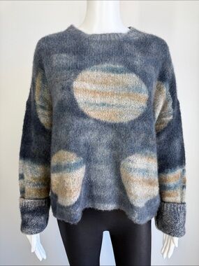 Fissore 90% Cashmere Planet Intarsia Sweater M Made Italy Blue